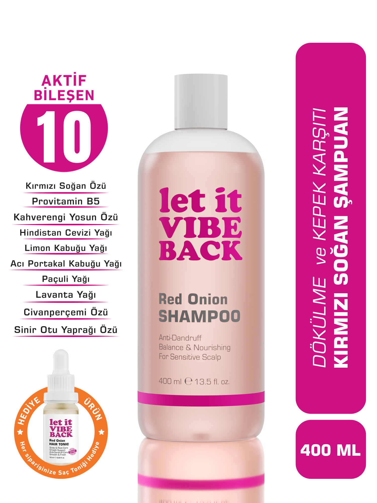 let it VIBE BACK Kırmızı Soğan Özlü Saç Dökülme Karşıtı Şampuan - 400 ml | Saç Uzamasını Destekler
