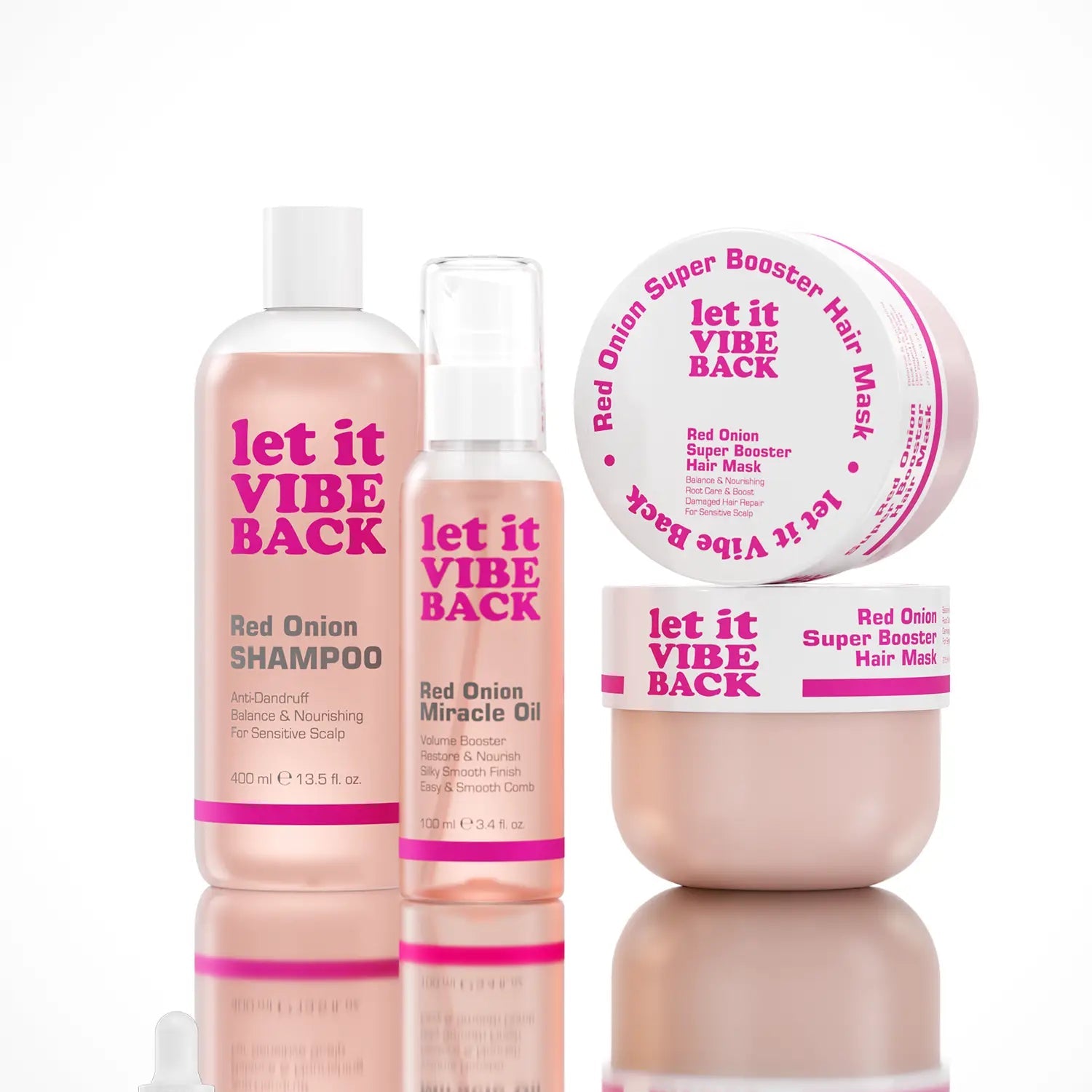 let it VIBE BACK Kırmızı Soğan Özlü Dökülme Karşıtı Saç Bakım Seti 3’lü – Şampuan 400 ml+Maske 275 ml+Serum 100 ml