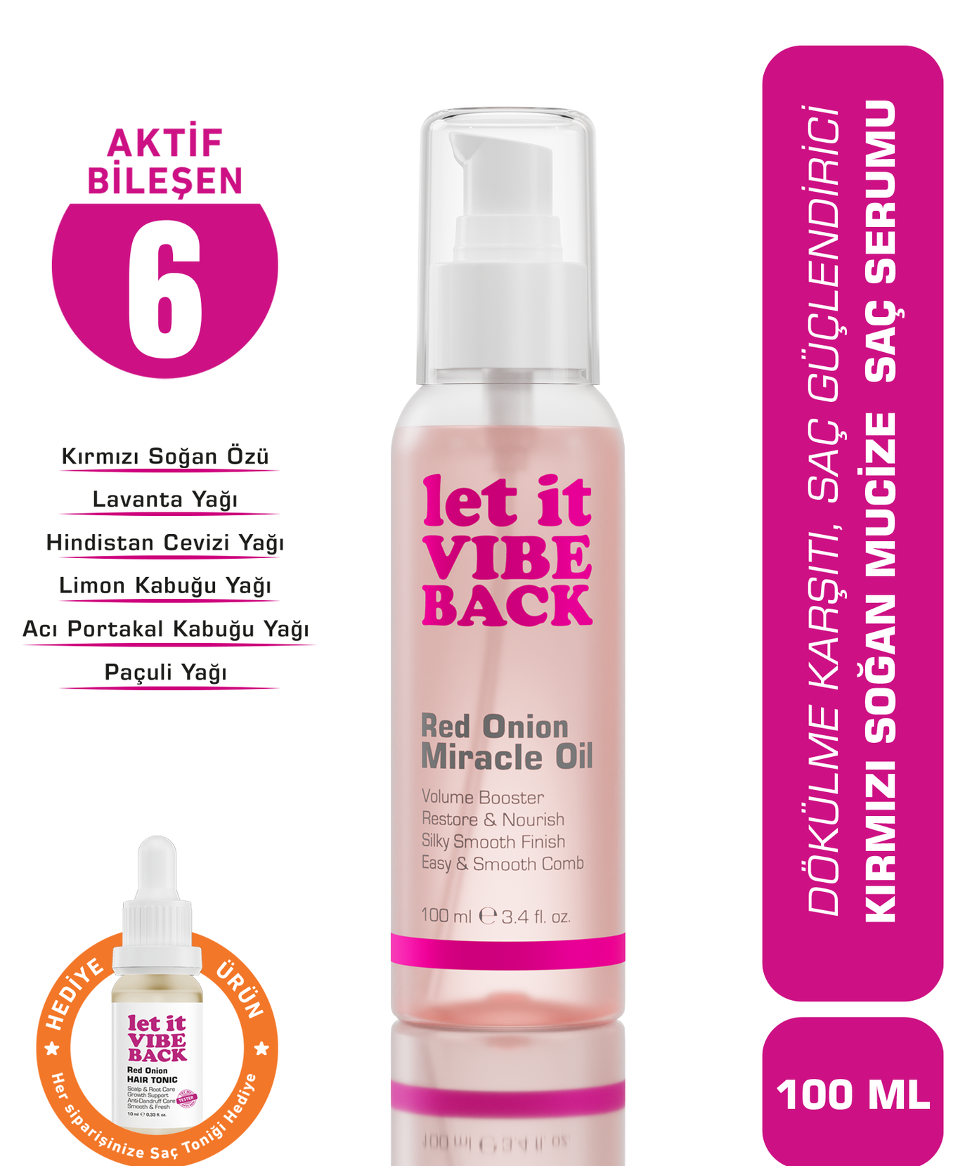 let it VIBE BACK Kırmızı Soğan Özlü Dökülme Karşıtı Saç Bakım Seti 3’lü – Şampuan 400 ml+Maske 275 ml+Serum 100 ml