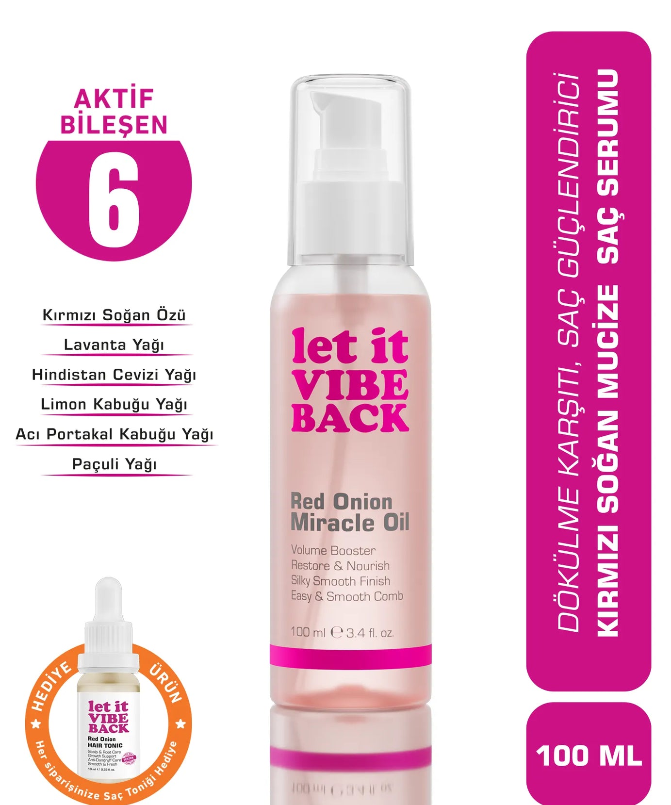 let it VIBE BACK Kırmızı Soğan Özlü Dökülme Karşıtı Saç Bakım Seti 3’lü – Şampuan 400 ml+Maske 275 ml+Serum 100 ml