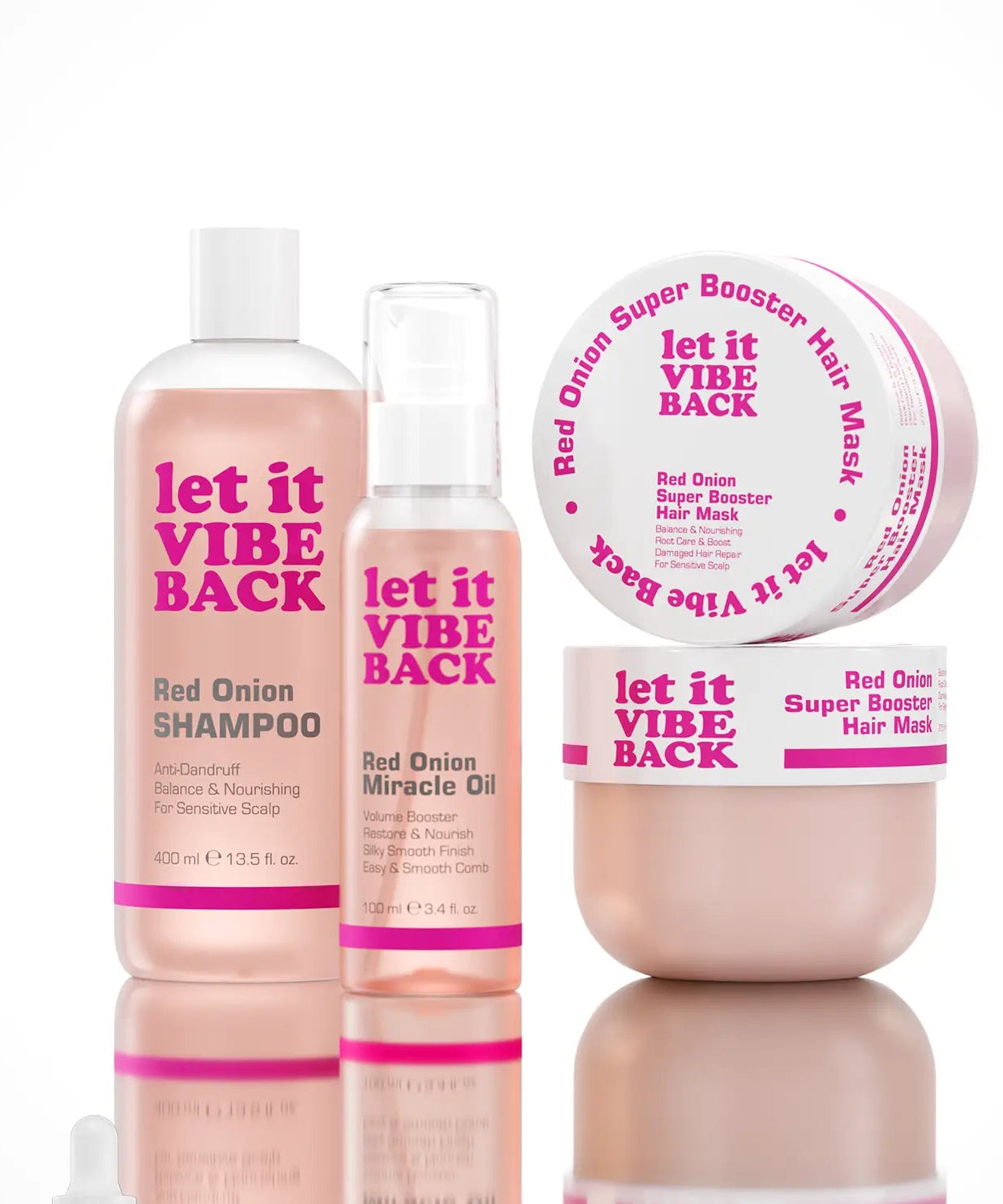 let it VIBE BACK Kırmızı Soğan Özlü Dökülme Karşıtı Saç Bakım Seti 3’lü – Şampuan 400 ml+Maske 275 ml+Serum 100 ml