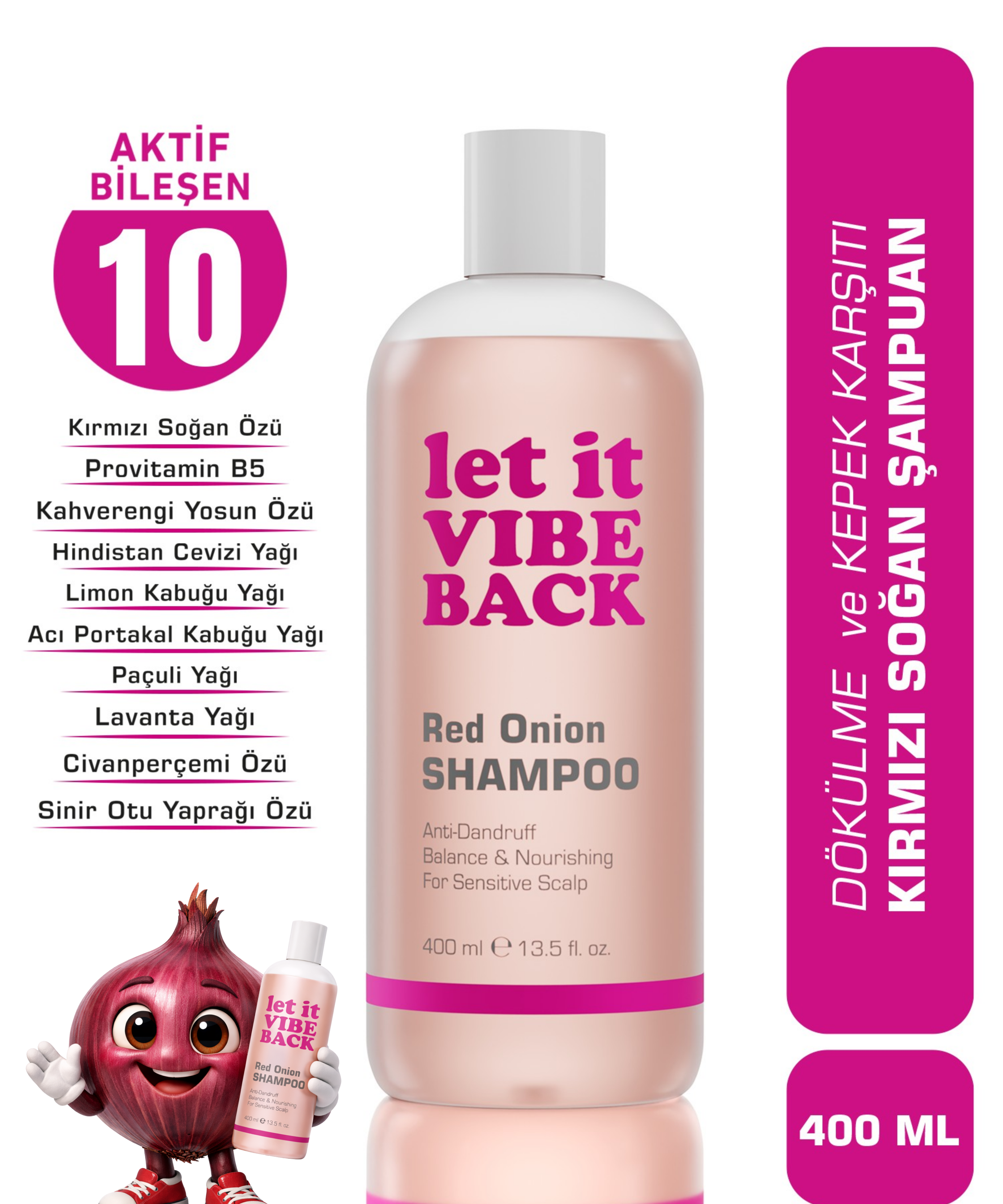 let it VIBE BACK Kırmızı Soğan Özlü Saç Dökülme Karşıtı Şampuan - 400 ml | Saç Uzamasını Destekler