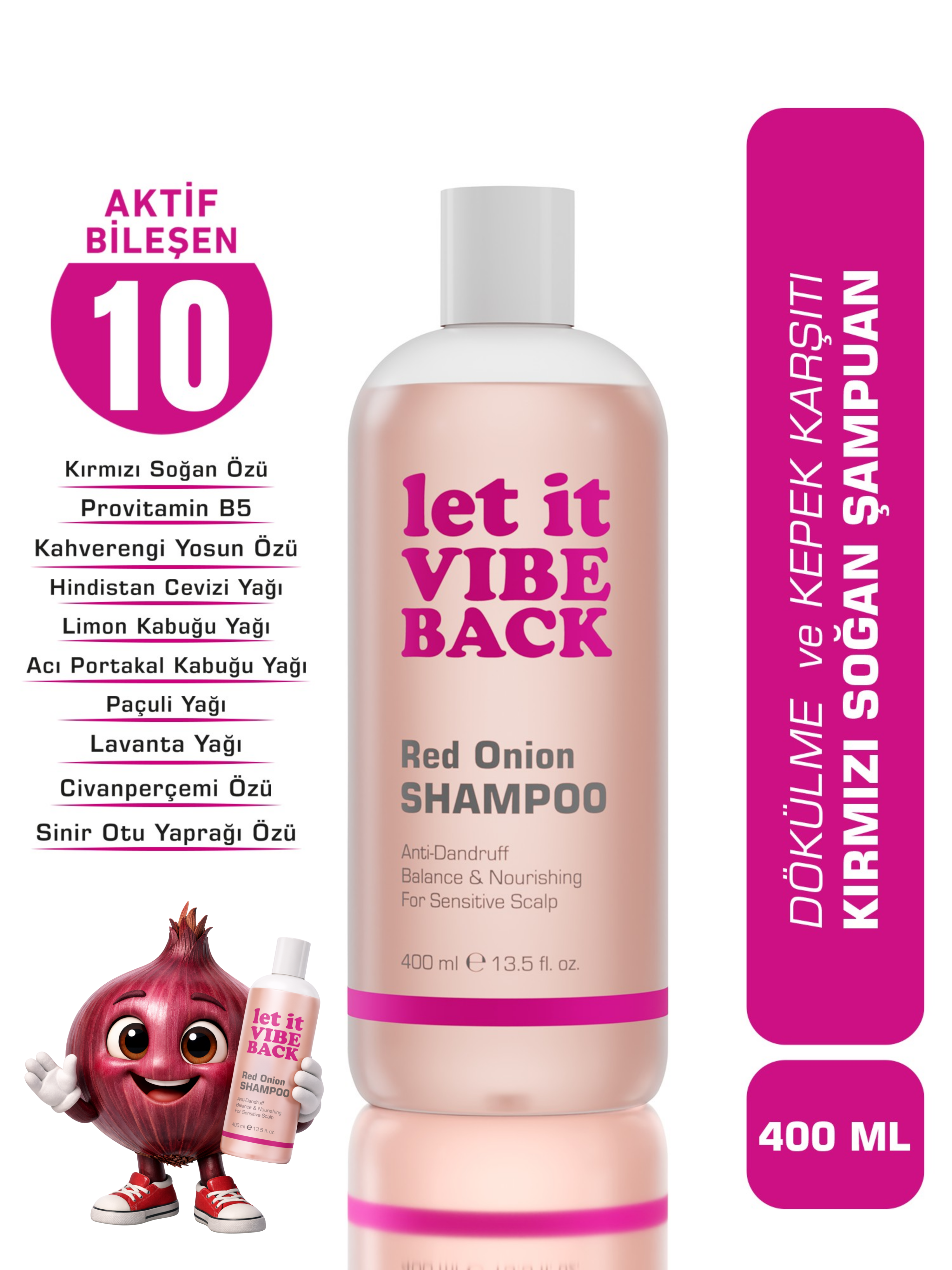 let it VIBE BACK Kırmızı Soğan Özlü Saç Dökülme Karşıtı Şampuan - 400 ml | Saç Uzamasını Destekler