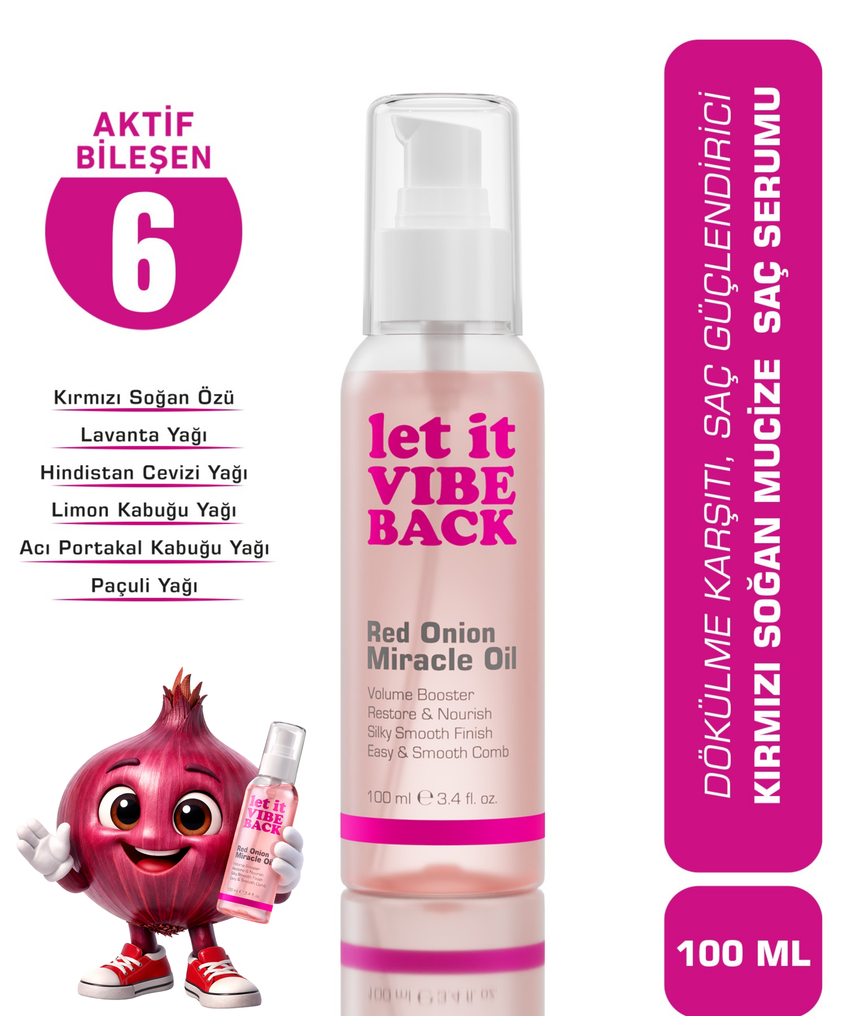 let it VIBE BACK Kırmızı Soğan Özlü Saç Serumu 100 ml - Dökülen ve Yıpranmış Saçlar İçin Onarıcı Bakım Yağı